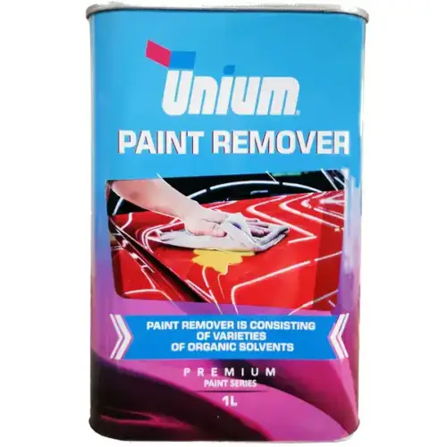 Unium Paint Remover bottle with brush applicator on a white background