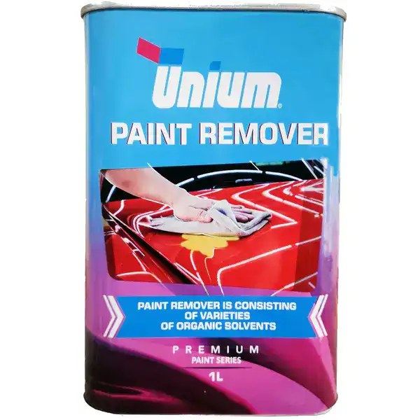 Unium Paint Remover bottle with brush applicator on a white background