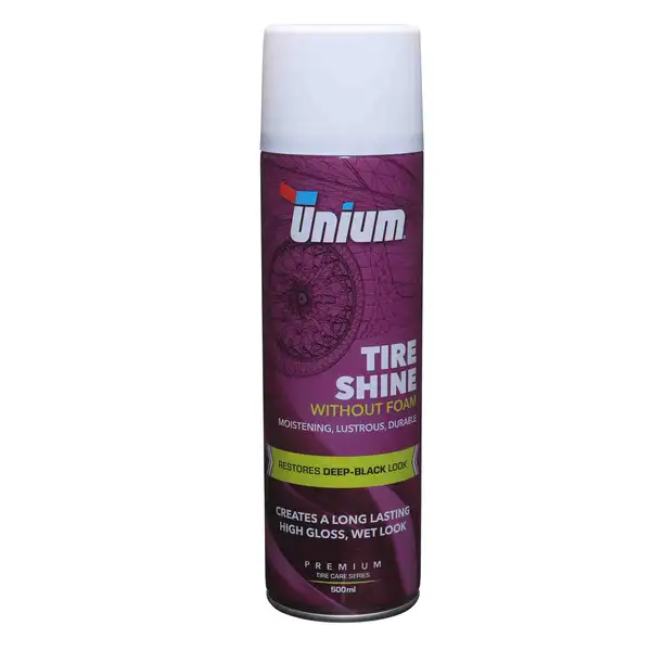 Жидкость для блеска и защиты автомобильных шин Unium Tire Shine, придаёт глубокий чёрный цвет и сияющий блеск.