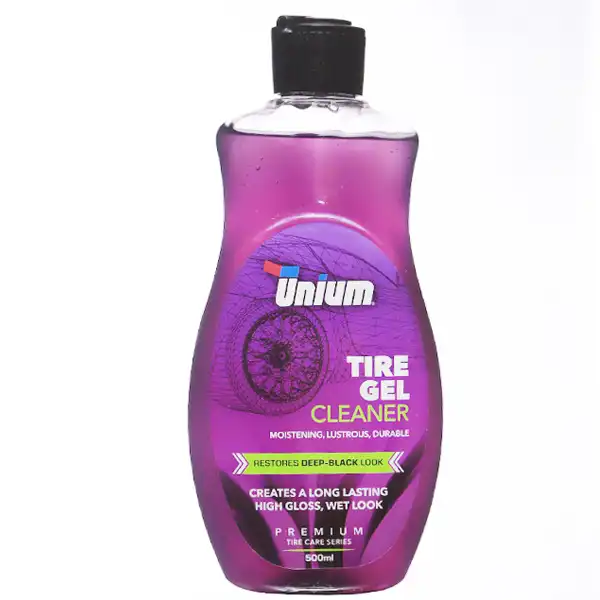 Tire cleaning and protective gel Tire Gel Cleaner, removes dirt and dust, gives tires a shiny and like-new appearance.